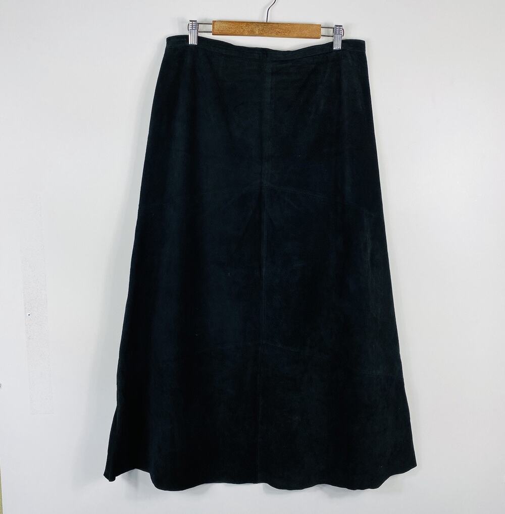 Yvonne Marie Maxi Skirt 14 Black Genuine Suede Vintage
